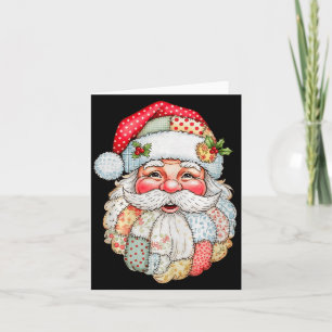 Cartão Natal Vintage Préppy Rosto do Papai Noel Remendo d