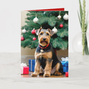 Cartão Natal Welsh Terrier Pela Árvore