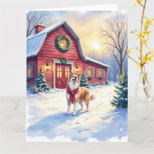 Cartão Natalina Border Collie Fazenda Natal em Aquarela
