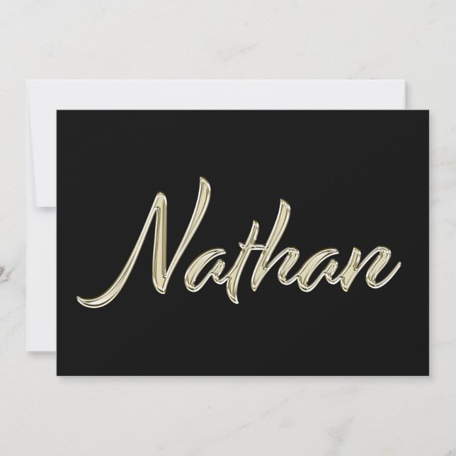 Cartão Nathan Name white gold Handwriting Karte (Frente)