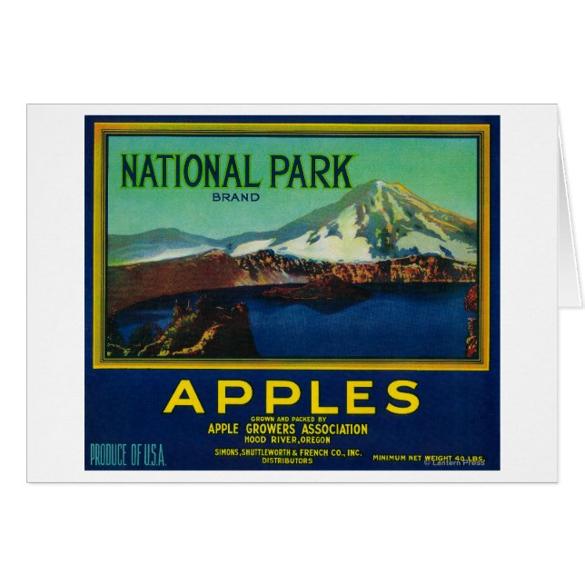 Cartão National Park Apple Crate LabelHood River, OU (Frente Horizontal)