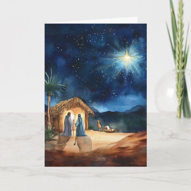 Cartão Natividade de Aquarela com Estrela de Natal Orient (Frente)