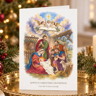 Cartão Natividade Vintage & Anjos Natal Católico