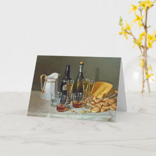 Cartão Natureza-morta de arte fina vintage com vinho e qu