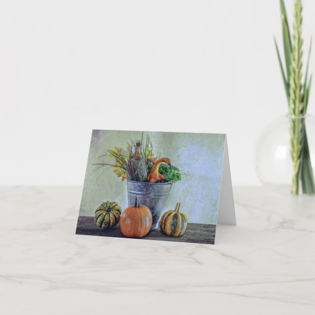 Cartão Natureza-morta de outono com abóboras e flores (Frente)