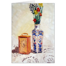 Natureza-morta flores e relógio