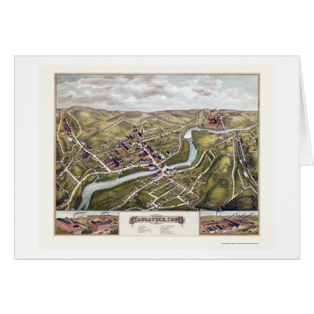 Cartão Naugatuck, mapa panorâmico do CT - 1877 (Frente Horizontal)