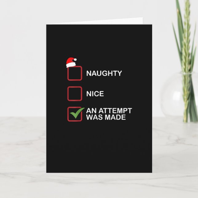 Cartão Naughty Nice Attempt Made Funny Christmas List (Frente)