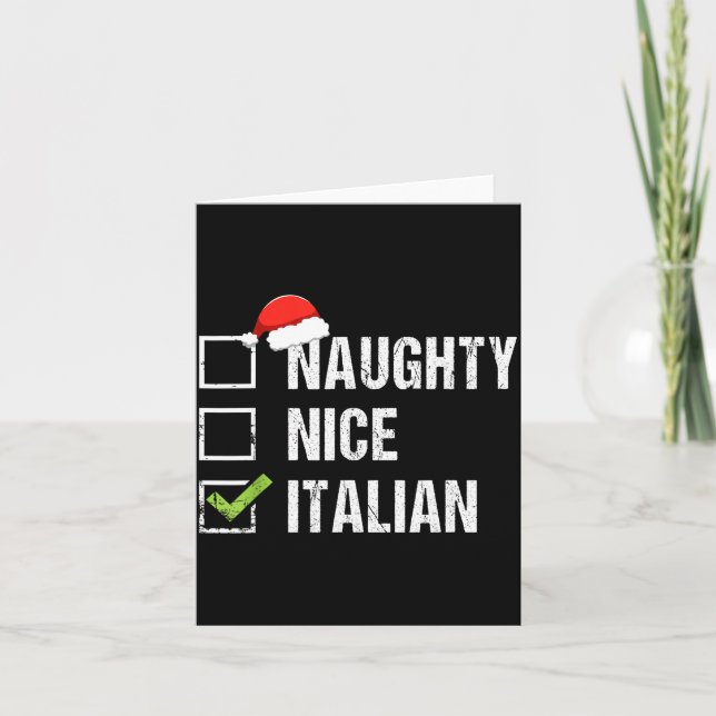 Cartão Naughty Nice Italian Shirt Italy Santa Hat Christm (Frente)