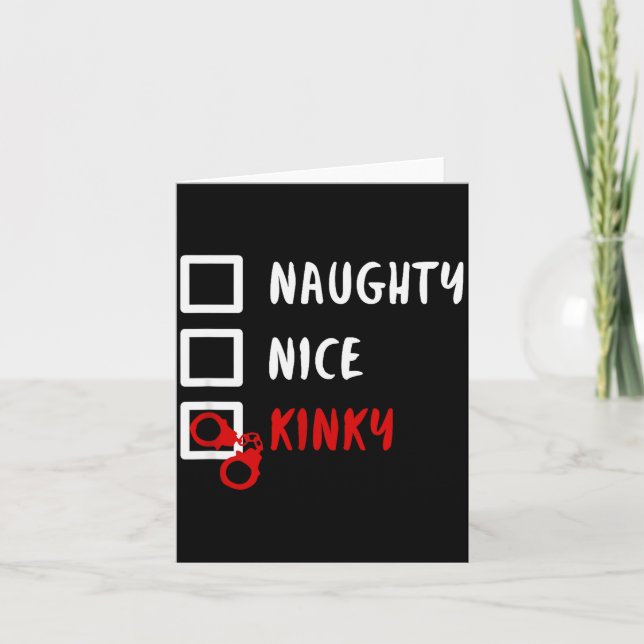 Cartão Naughty Nice Kinky Christmas List Santa Hanuffs Gi (Frente)