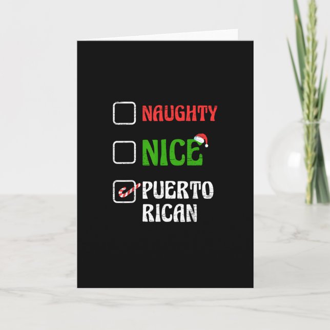 Cartão Naughty Nice Puertorican Santa Holiday Sweet (Frente)