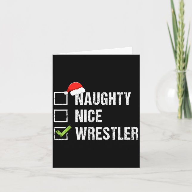 Cartão Naughty Nice Wrestler Shirt Wrestling Santa Christ (Frente)