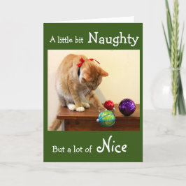 Cartão Naughty Orange Tabby with Christmas Ornaments