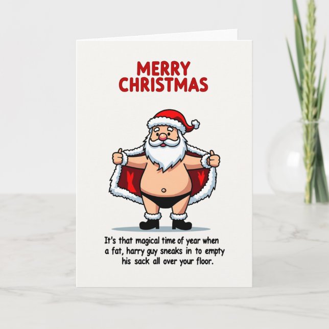Cartão Naughty Santa Christmas Card Funny Joke (Frente)