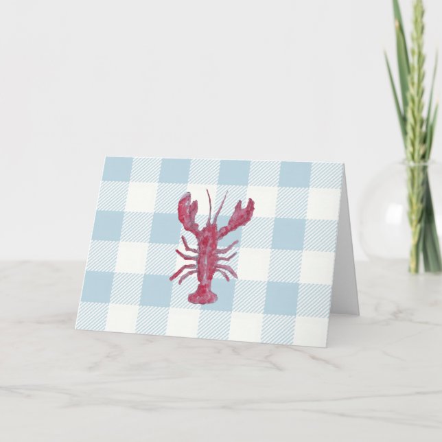 Cartão Nautical Lobster Blue Gingham Pattern (Frente)