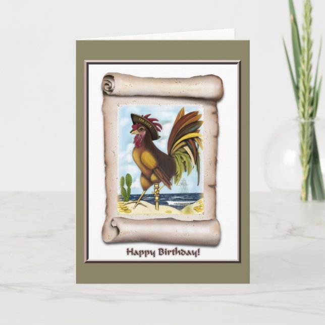 Cartão Nautical pirate rooster on island birthday card (Frente)