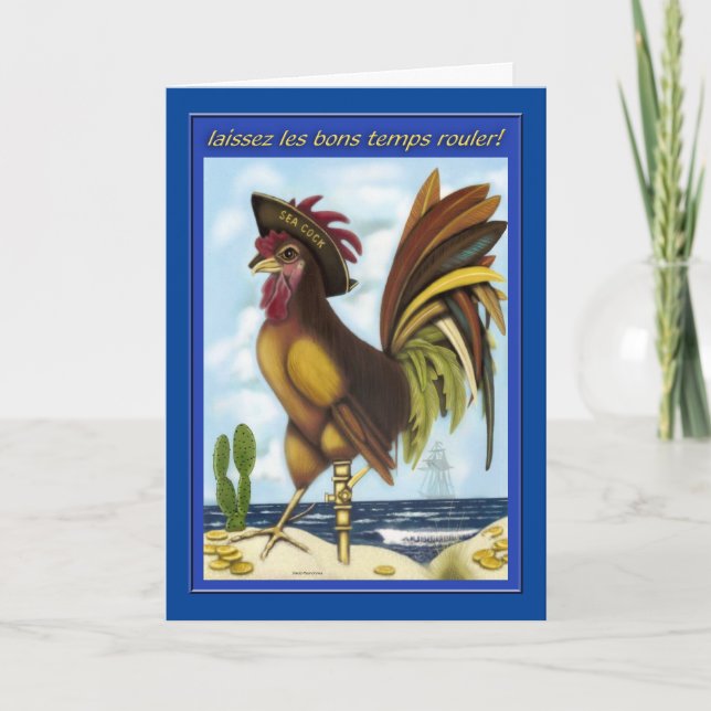 Cartão Nautical Pirate Rooster on Island greeting card (Frente)