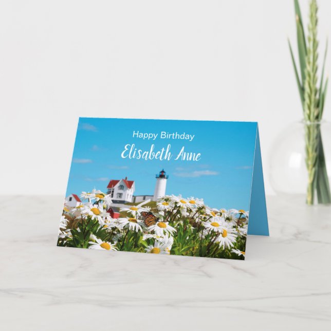 Cartão Nautical Summer Birthday Nubble Maine Lighthouse  (Frente)