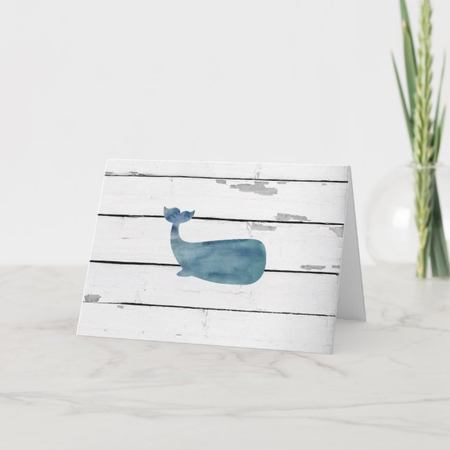 Cartão Nautical Whale Silhouette Shiplap Rustic (Frente)
