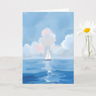 Cartão Navegando em Azul Pintura Oceânica de Veleiro Co