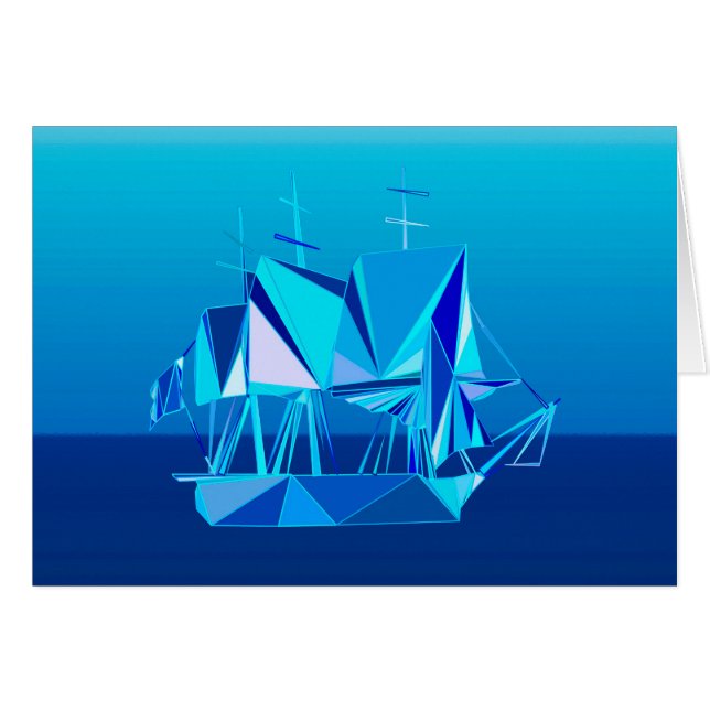 Cartão Navio de Clipper Geométrico Moderno, Azul Cobalto (Frente horizontal)
