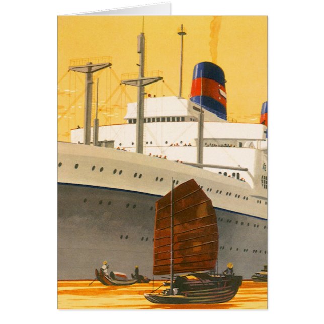 Cartão Navio de Cruzeiro Antigo para o Oriente com Barcos (Frente)