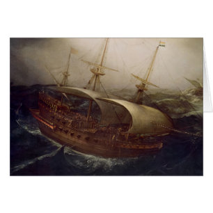 Cartão Navio de guerra holandesa em uma tempestade