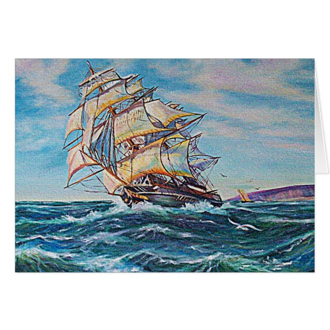 Cartão Navio de vela na pintura de óleo em águas grossas (Frente Horizontal)