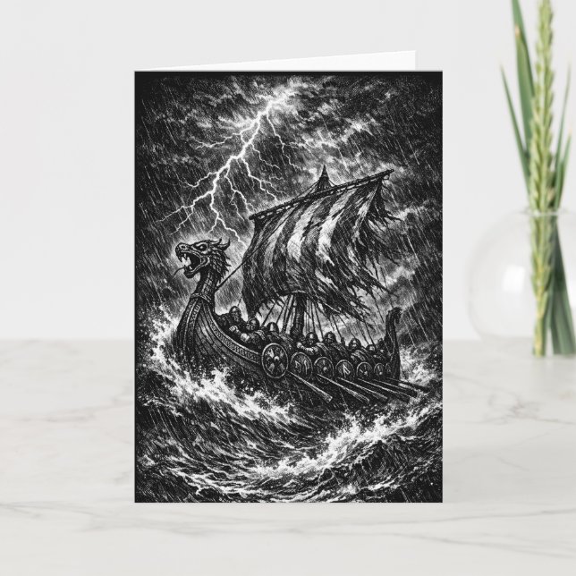 Cartão Navio Longo Viking na Tempestade — Ink Saga Art (Frente)