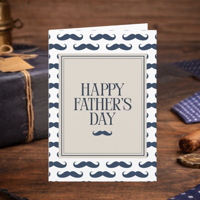 Cartão Navy Blue Mustache Pattern Happy Father's Day (Criador carregado)