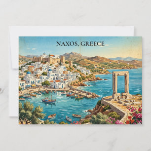 Cartão Naxos Grécia Ilustração de Viagem Retro Vintage