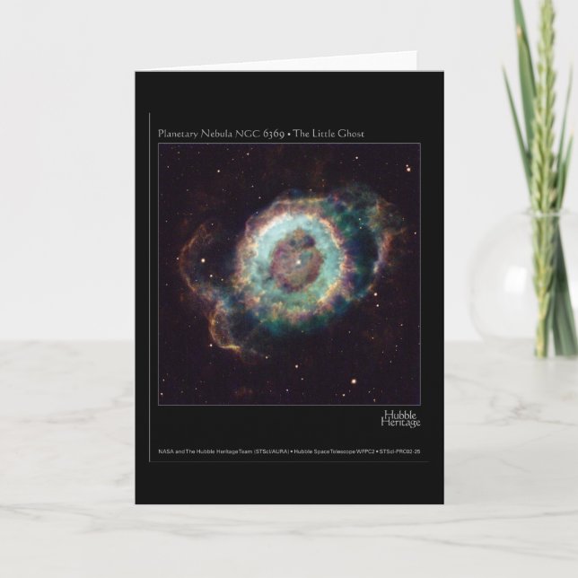 Cartão Nebula NGC 6369 O Pequeno Telescópio Ghost Hubble (Frente)