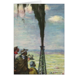 Cartão Negócios Antigos, Poço de Petróleo Jorrando com Tr