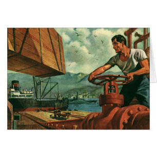 Cartão Negócios Vintage, Navio Petroleiro com Trabalhador