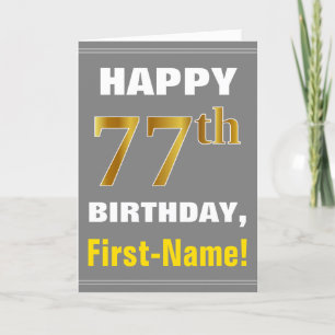 Cartão Negrito, Cinza, Faux Dourado 77.º Aniversário co