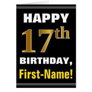Cartão Negrito, Preto, Faux Dourado 17º Aniversário com C