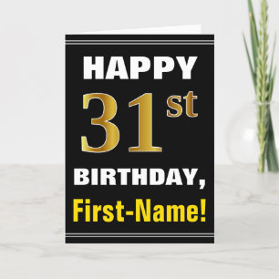 Cartão Negrito, Preto, Faux Dourado 31º Aniversário com C