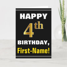 Negrito, Preto, Faux Dourado 4º Aniversário com Ca