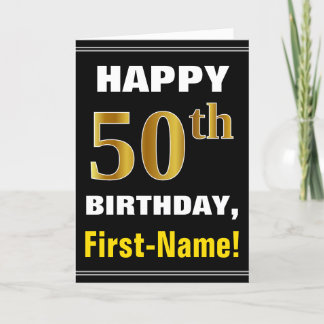 Cartão Negrito, Preto, Faux Dourado 50º Aniversário com C