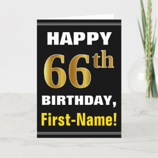 Cartão Negrito, Preto, Faux Dourado 66º Aniversário com C