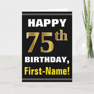 Cartão Negrito, Preto, Faux Dourado 75º Aniversário com C