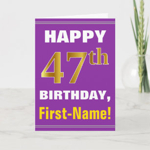 Cartão Negrito, Roxo, Faux Dourado 47º Aniversário com 