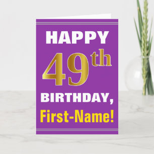 Cartão Negrito, Roxo, Faux Dourado 49º Aniversário com 