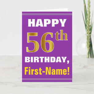 Cartão Negrito, Roxo, Faux Dourado 56º Aniversário com 