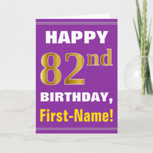 Cartão Negrito, Roxo, Faux Dourado 82º Aniversário com 