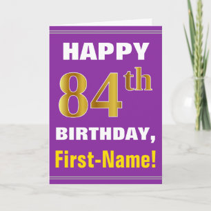 Cartão Negrito, Roxo, Faux Dourado 84.º Aniversário com