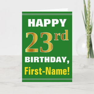 Cartão Negrito, Verde, Faux Dourado 23º Aniversário com C