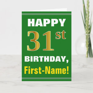 Cartão Negrito, Verde, Faux Dourado 31º Aniversário com C
