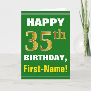 Cartão Negrito, Verde, Faux Dourado 35º Aniversário com C