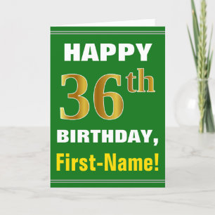 Cartão Negrito, Verde, Faux Dourado 36º Aniversário com C